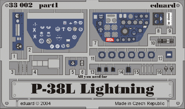 Eduard 33002 P-38L dashboard TRUMPETER 1/32