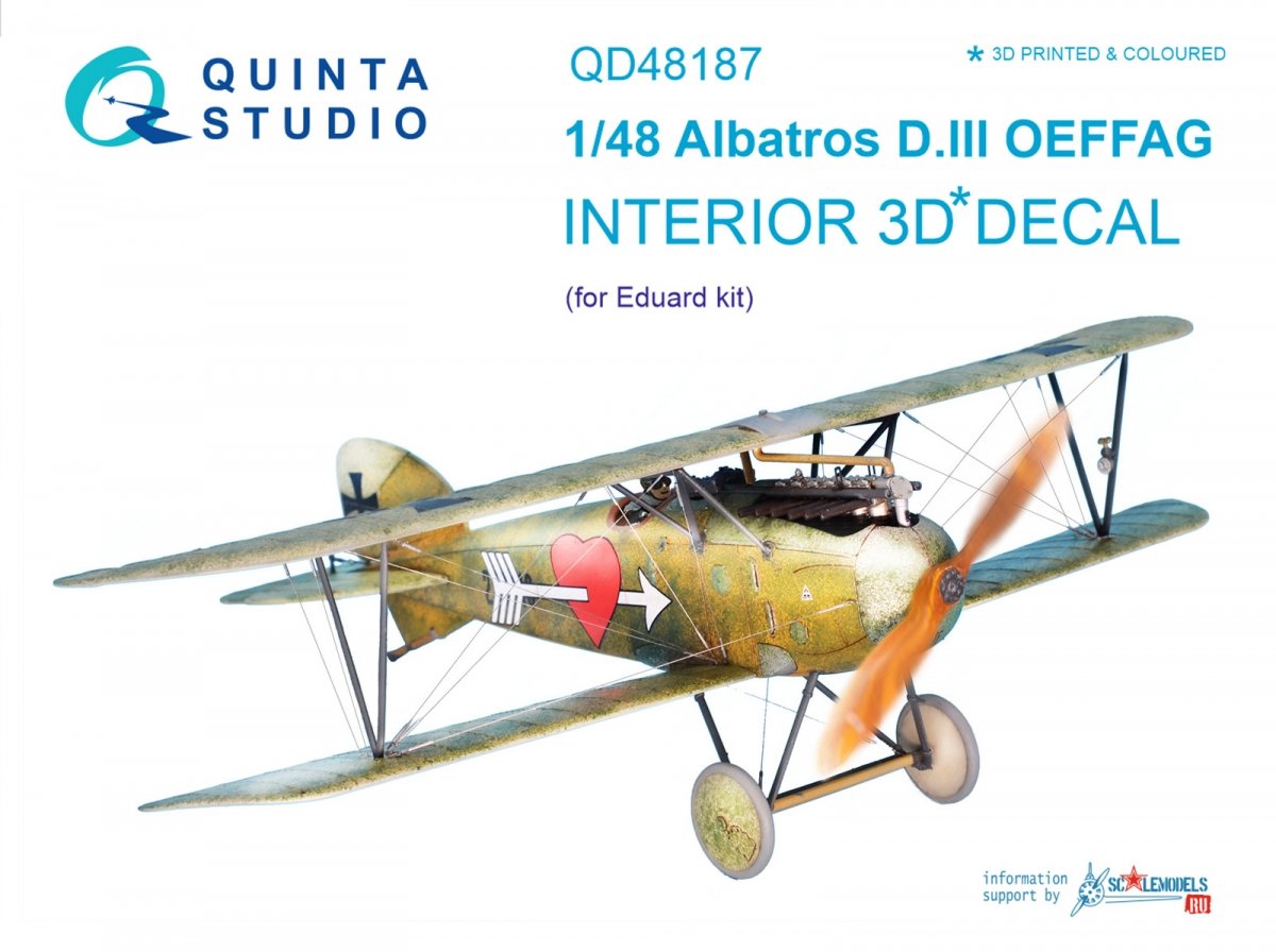 Quinta Studio QD48187 Albatros D.III OEFFAG 3D-Printed &amp; colored Interior on decal paper (for Eduard kit) 1/48