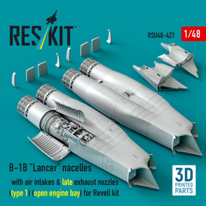 RESKIT RSU48-0427 B-1B "Lancer" nacelles with air intakes &amp; late exhaust nozzles (type 1) (open engine bay) for Revell kit (3D Printed) 1/48