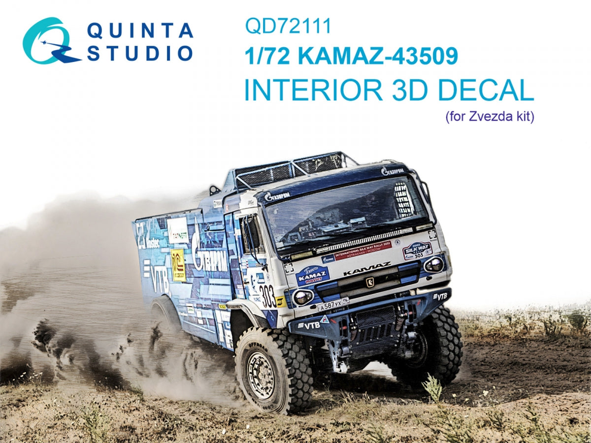 Quinta Studio QD72111 KAMAZ-43509 3D-Printed &amp; colored Interior on decal paper (Zvezda) 1/72