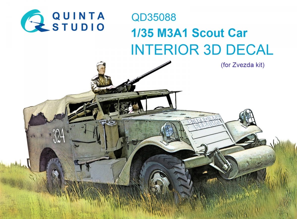 Quinta Studio QD35088 M3A1 Scout 3D-Printed &amp;amp; colored Interior on decal paper (Zvezda) 1/35