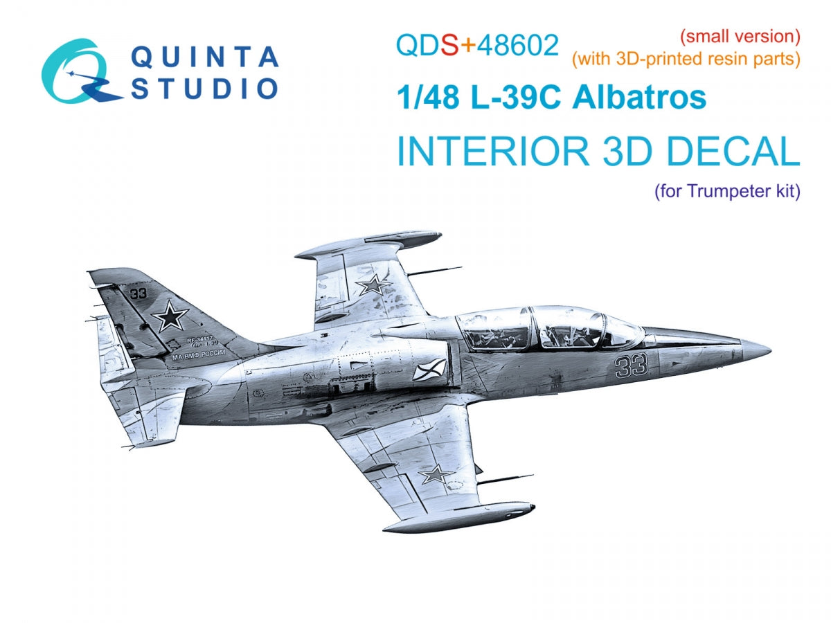 Quinta Studio QDS+48602 L-39C 3D-Printed & coloured Interior on decal paper ( Trumpeter )( Small version )( with 3D-printed resin parts ) 1/48