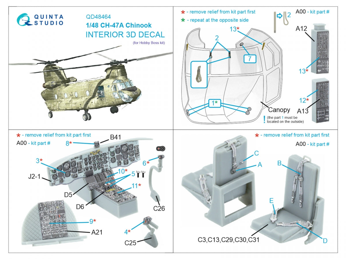 Quinta Studio QD48464 CH-47A 3D-Printed colored Interior on decal paper (HobbyBoss) 1/48 – obrázek 7