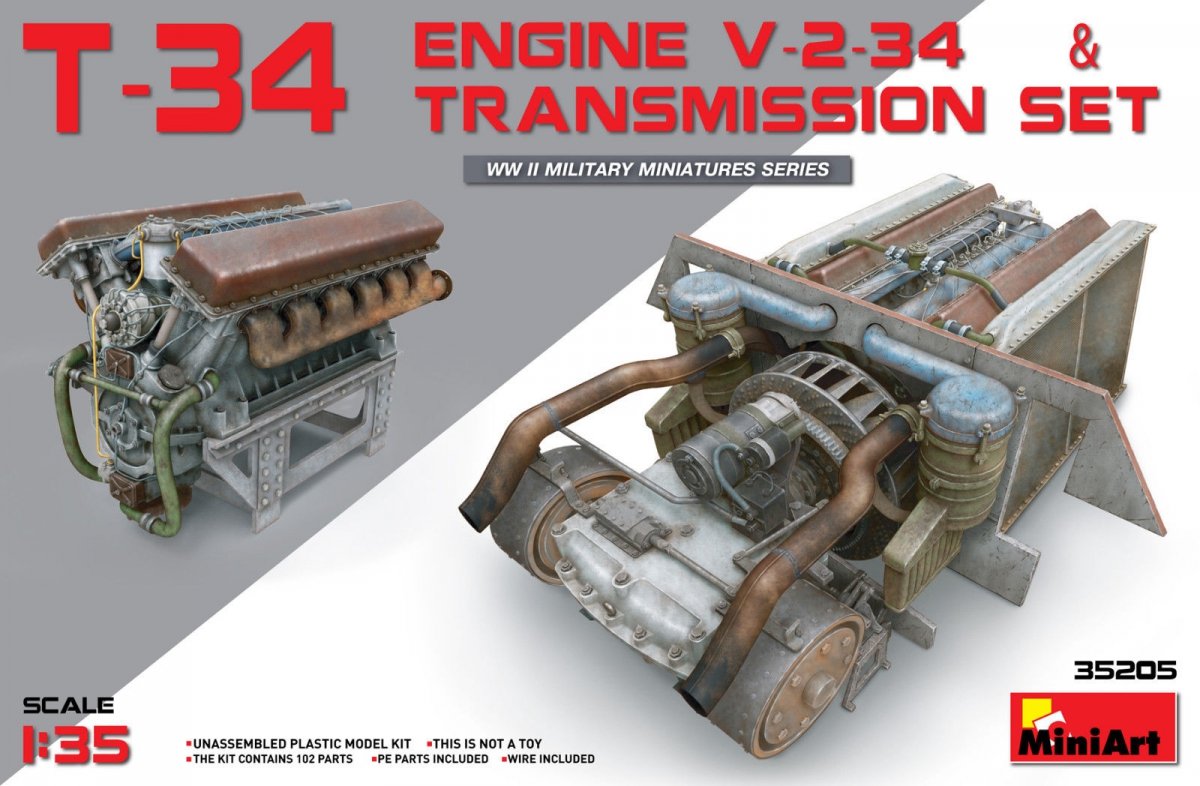 Miniart 35205 T-34 Engine V-2-34 &amp; TRANSMISSION SET (1/35)