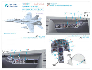 Quinta Studio QDS-32101 F/A-18C Early 3D-Printed colored Interior on decal paper (Academy) (Small version) 1/32 – image 2