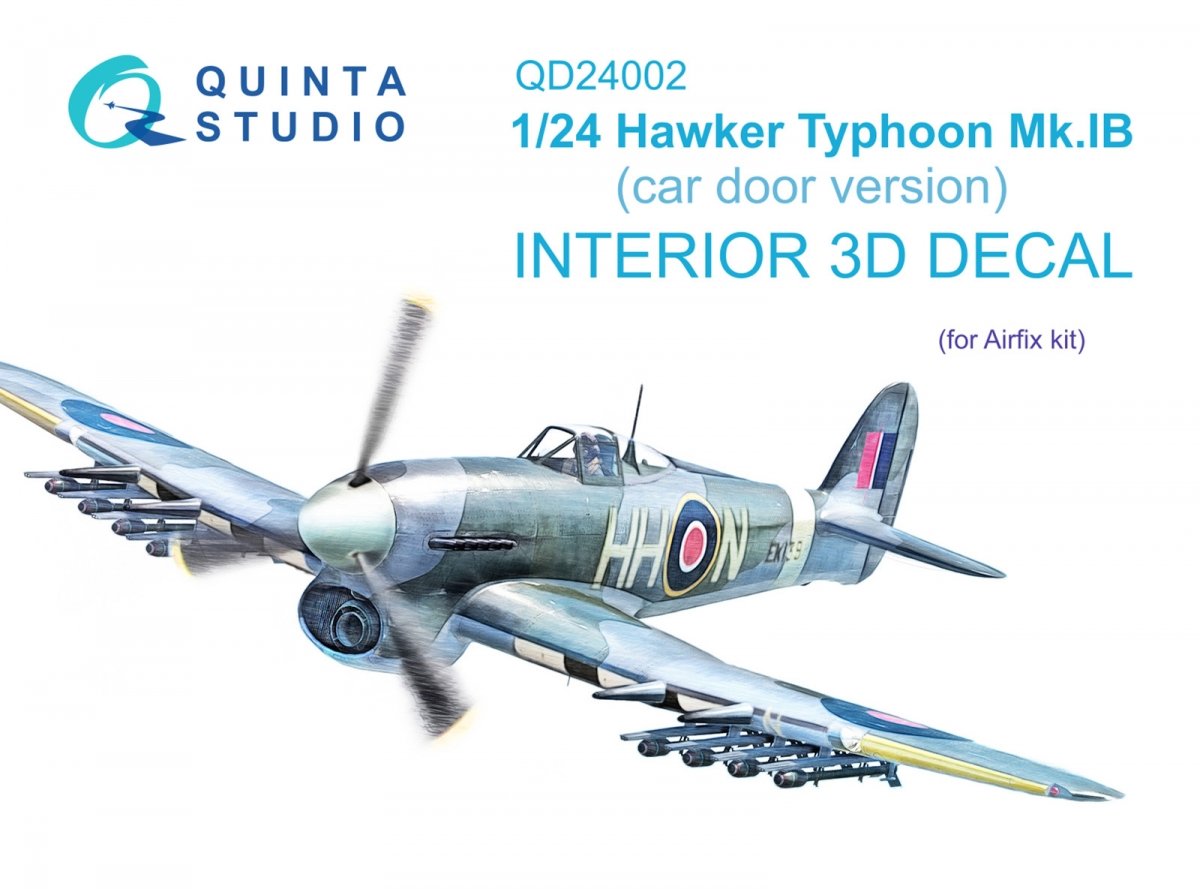 Quinta Studio QD24002 Hawker Typhoon (Car Door) 3D-Printed &amp;amp; colored Interior on decal paper (Airfix) 1/24