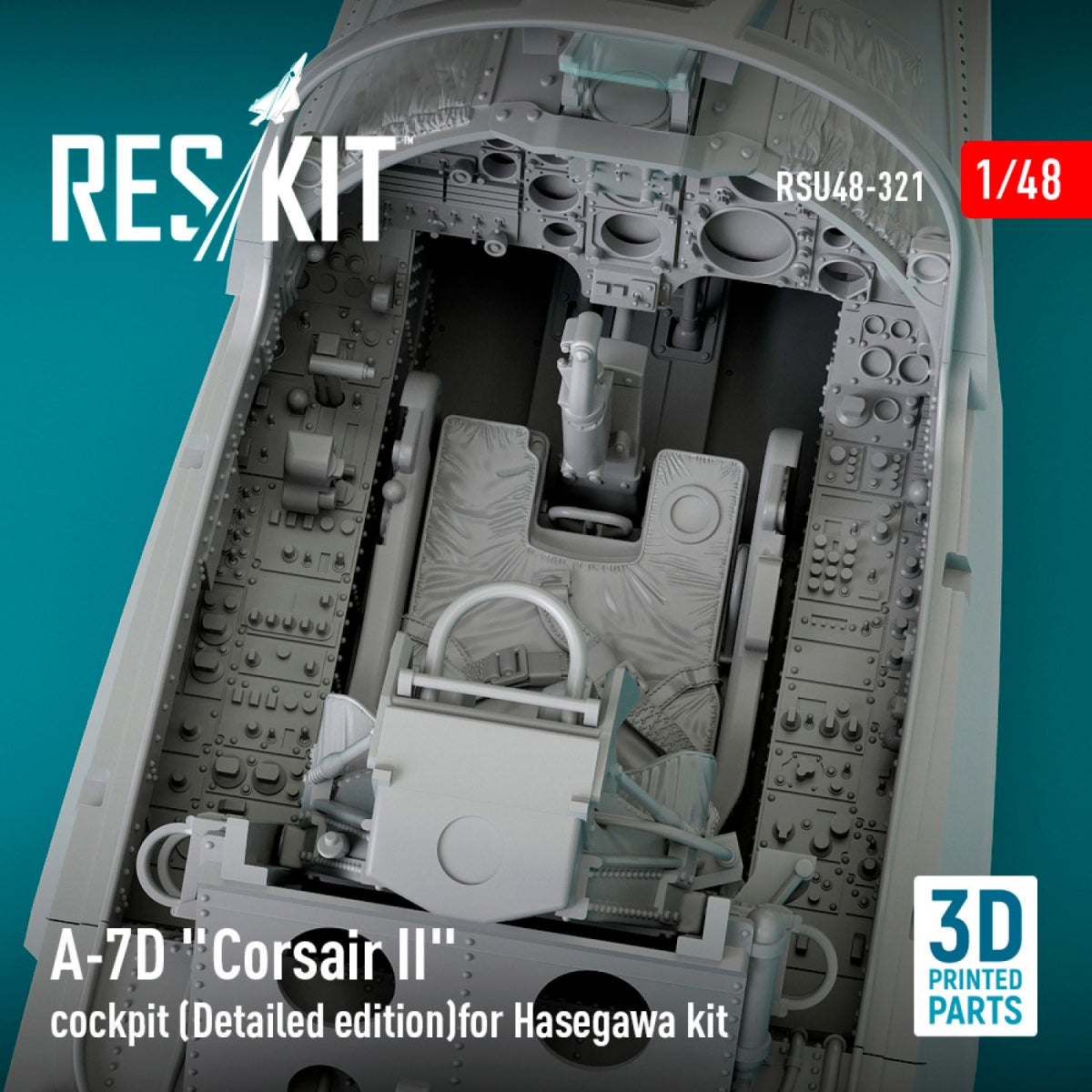 RESKIT RSU48-0321 A-7D &amp;quot;Corsair II&amp;quot; cockpit (Detailed edition) for Hasegawa kit (3D Printed) 1/48