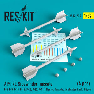 RESKIT RS32-0236 AIM-9L SIDEWINDER MISSILES (4PCS) 1/32
