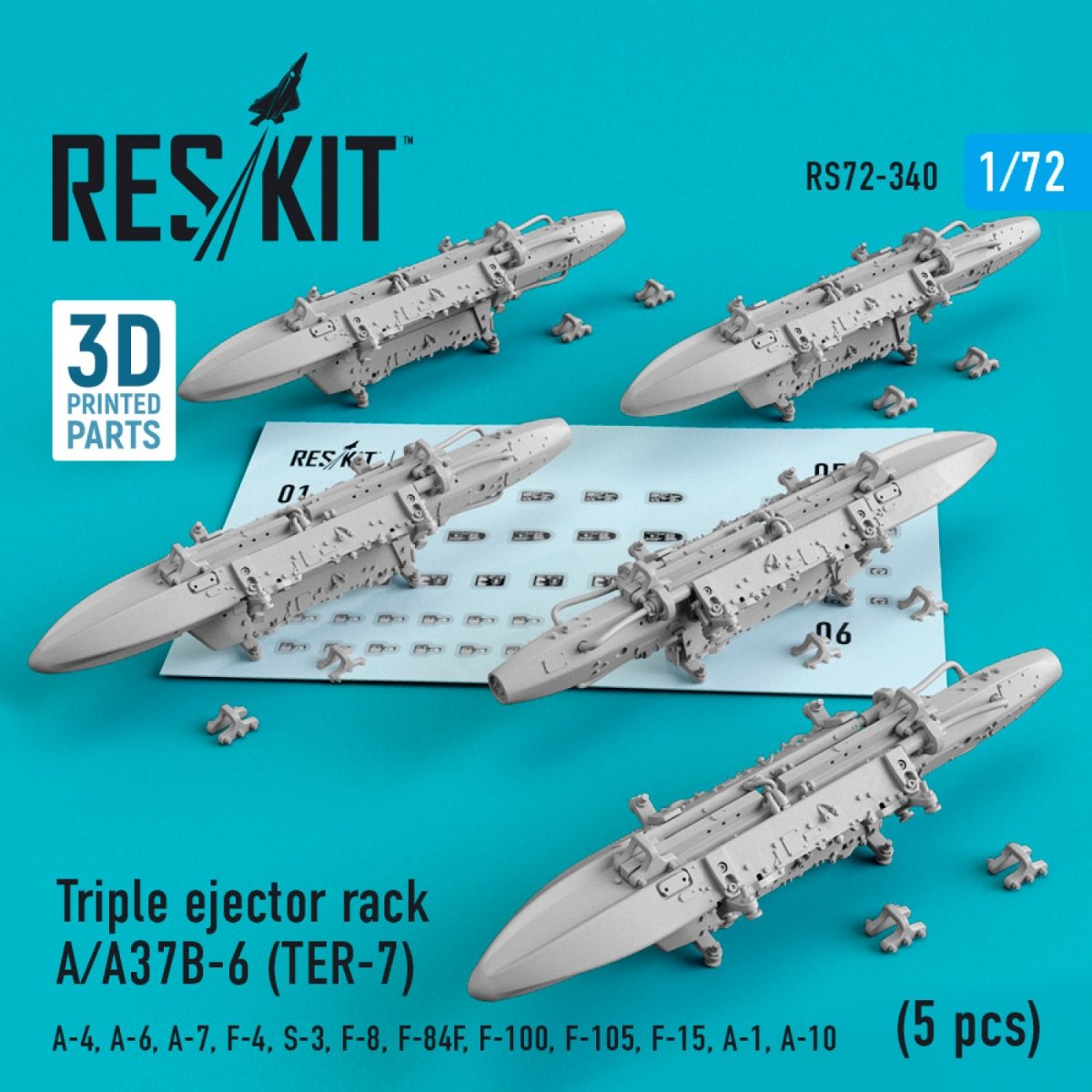 RESKIT RS72-0340 RACK D&amp;#39;ÉJECTEUR TRIPLE A/A37B-6 (TER-7) (5 PIÈCES) 1/72