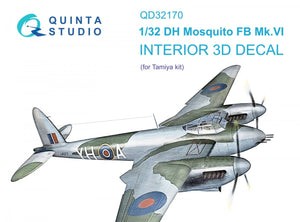 Quinta Studio QD32170 DH Mosquito FB Mk.VI 3D-Printed &amp;amp; colored Interior on decal paper (Tamiya) 1/32