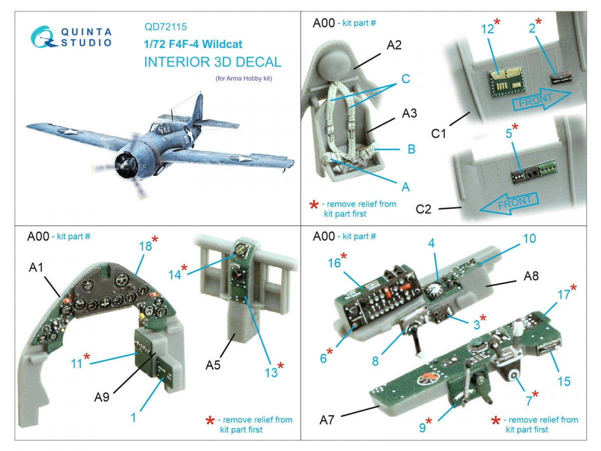 Quinta Studio QD72115 F4F-4 Wildcat 3D-Printed colored Interior on decal paper (Arma Hobby) 1/72 – image 2