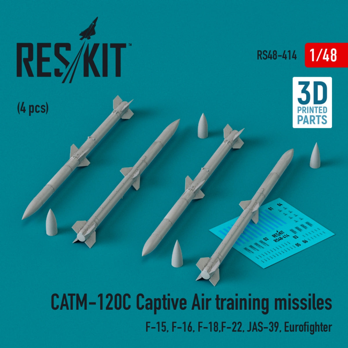 RESKIT RS48-0414 CATM-120C Missiles d'entraînement captifs (4 pièces) (Impression 3D) 1/48