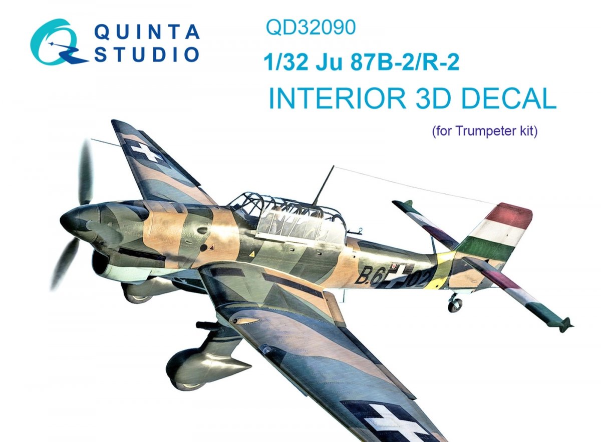 Quinta Studio QD32090 Ju 87B-2/R-2 3D-Printed &amp; colored Interior on decal paper ( Trumpeter ) 1/32