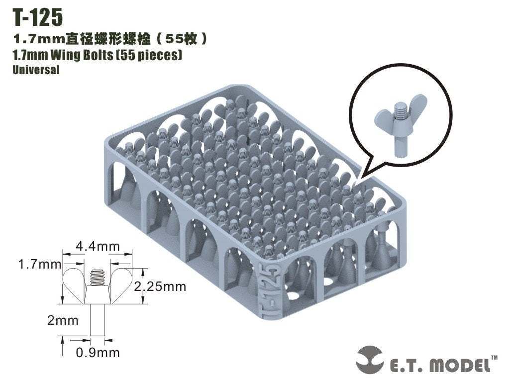 Boulons à oreilles ET modèle T-125 1,7 mm, 55 pièces