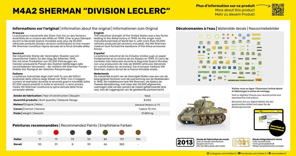Heller 79894 M4A2 Sherman Division Leclerc deco.FR 1/72 – immagine 4
