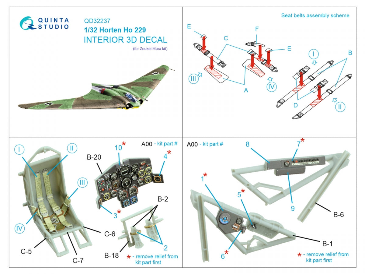 Quinta Studio QD32237 Horten Ho 229 3D-Printed colored Interior on decal paper (Zoukei Mura) 1/32 – immagine 10