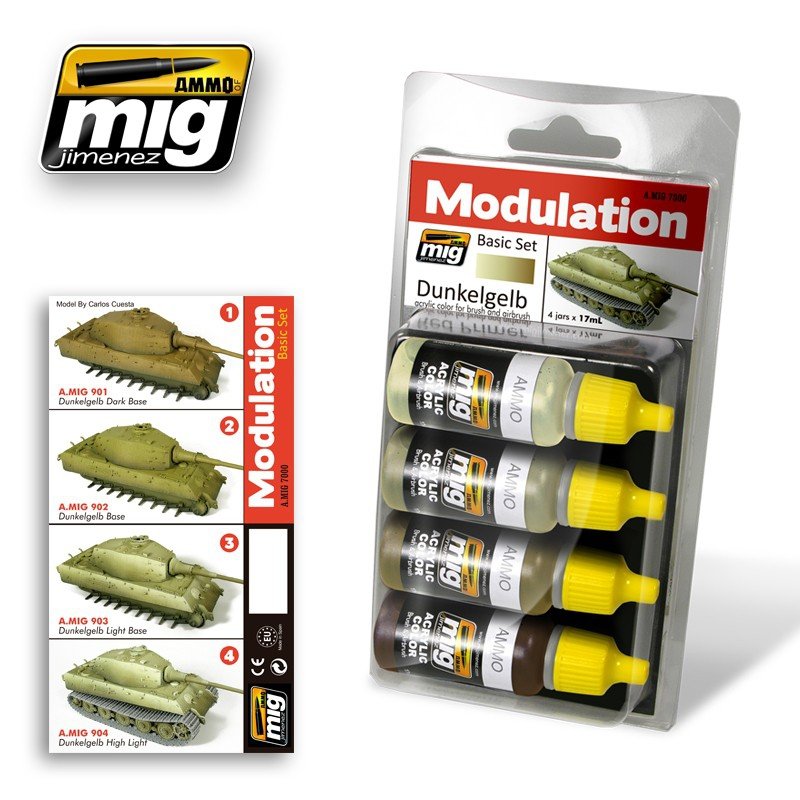 AMMO of Mig Jimenez 7000 DUNKELGELB MODULATION SET 4x17ml
