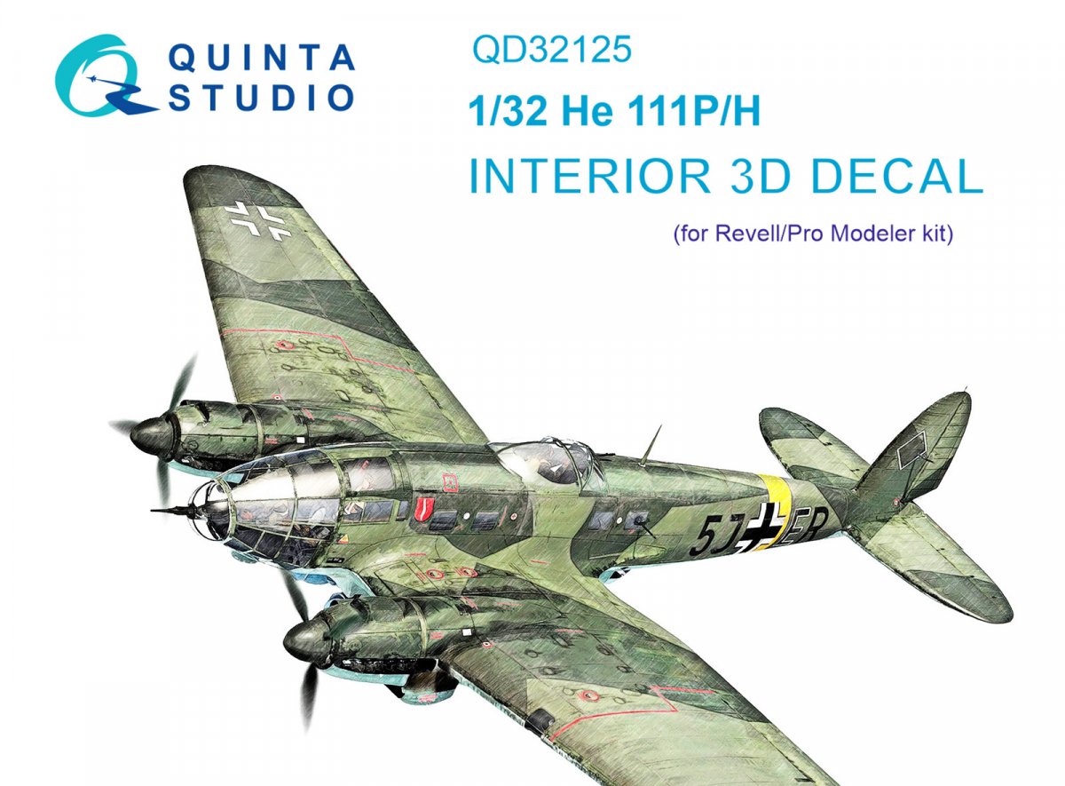 Quinta Studio QD32125 He 111 P/H 3D-Printed &amp;amp; colored Interior on decal paper (Revell/ProModeler) 1/32