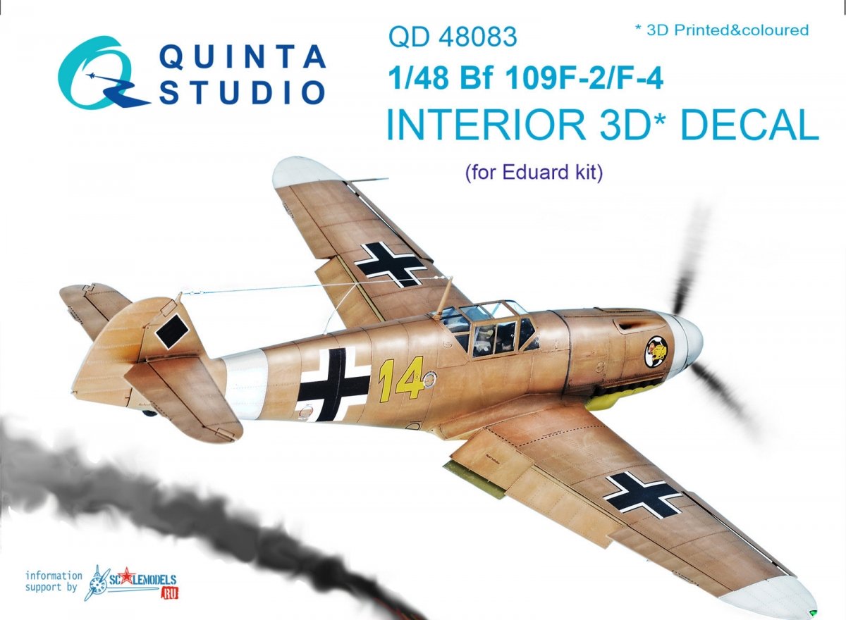 Quinta Studio QD48083 Bf 109F-2/F-4 3D-Printed &amp;amp; colored Interior on decal paper (for Eduard kit) 1/48