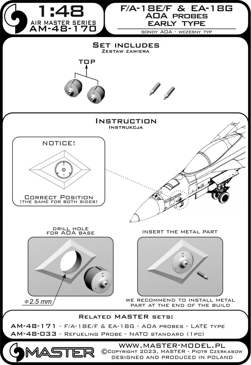 Master AM-48-170 F/A-18E/F Super Hornet &amp;amp; EA-18G Growler - Angle Of Attack probes - EARLY type 1/48 – Bild 2