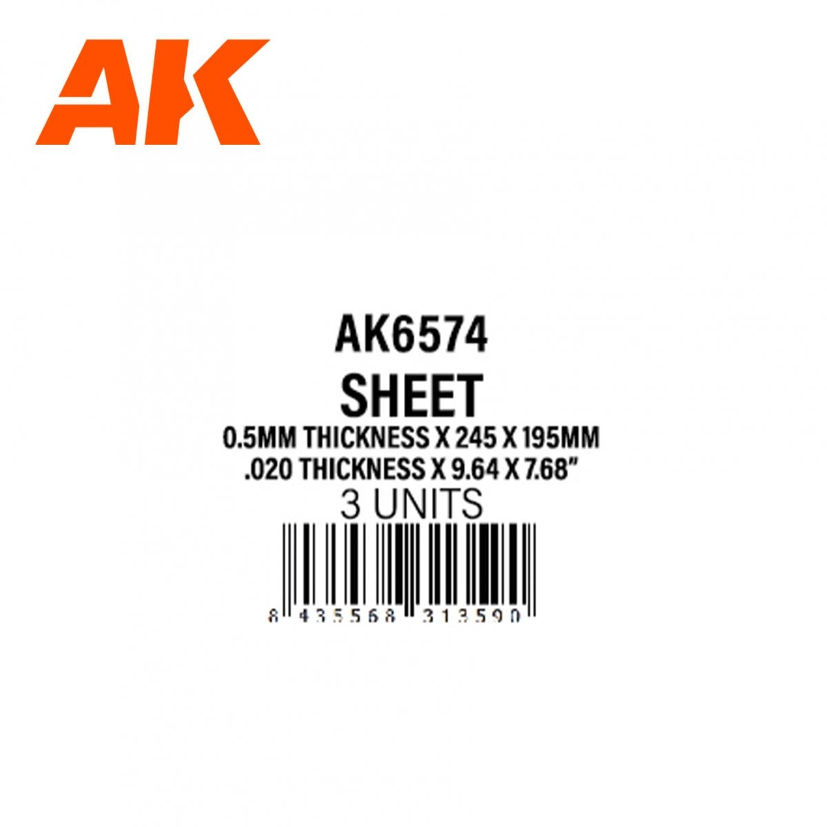 AK Interactive AK6574 0.5MM THICKNESS X 245 X 195MM – STYRENE SHEET – (3 UNITS) – Bild 2