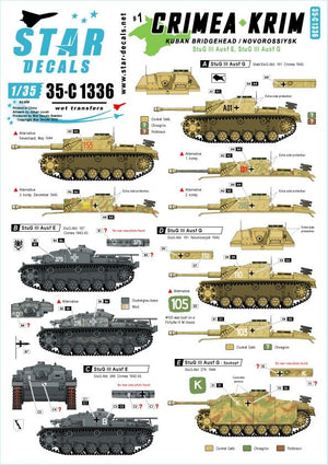 Star Decals 35-C1336 Crimea-Krim. Kuban bridgehead and Novorossiysk. StuG III Ausf E and Ausf G from StuG-Abt. 191 / 197 / 249 / 279. 1/35