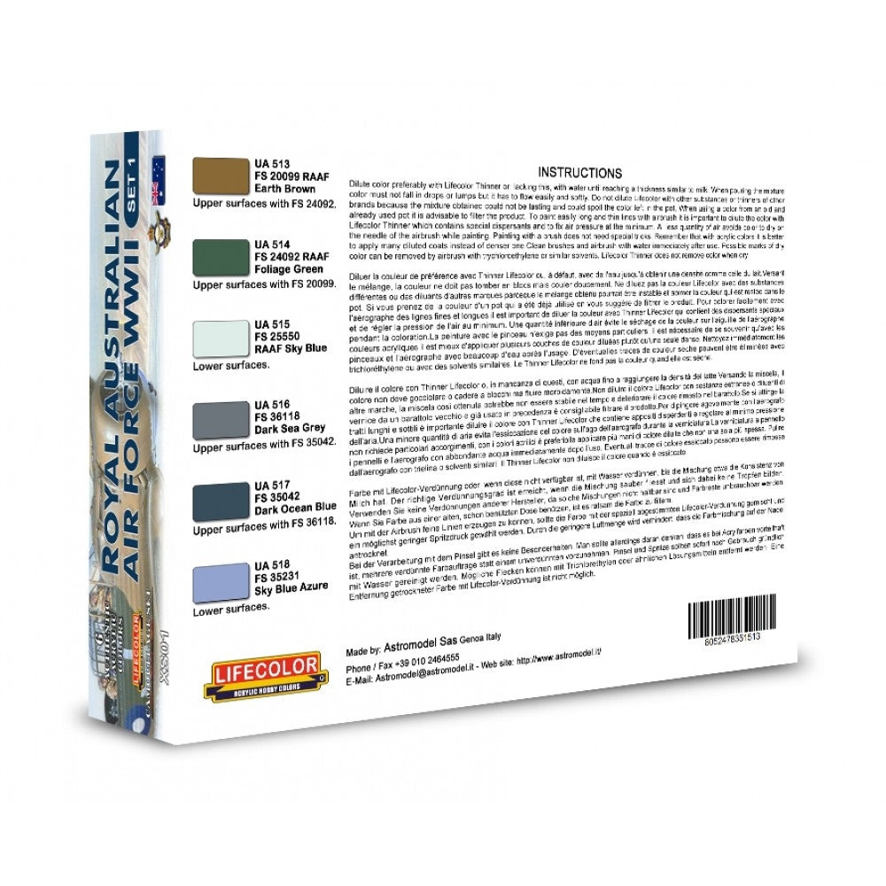 Lifecolor XS01 Acrylic color Set Australian Air Force WWII Set 1 6x22ml – Bild 2