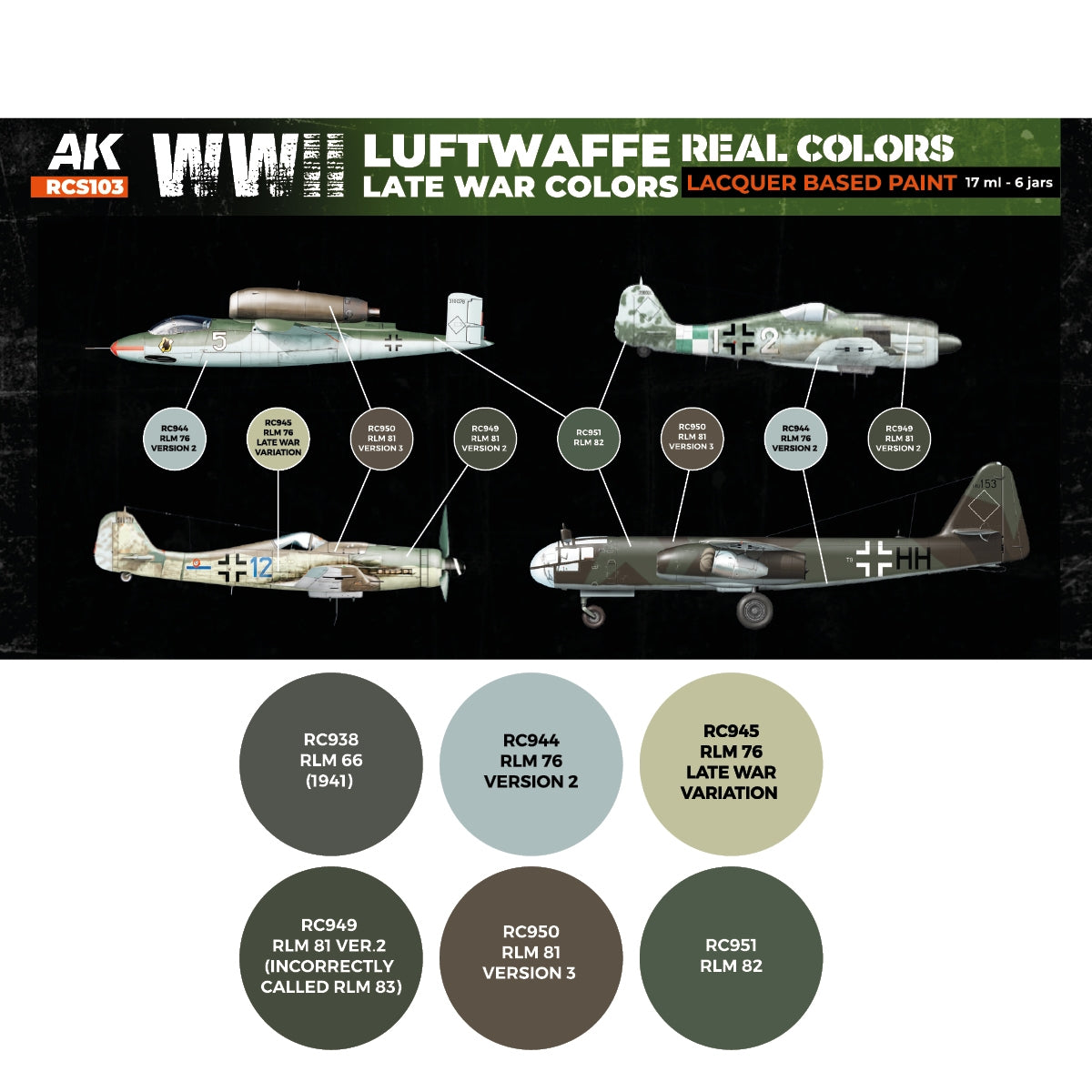 AK Interactive RCS103 WWII Luftwaffe Late War Colors 6x17ml – image 2