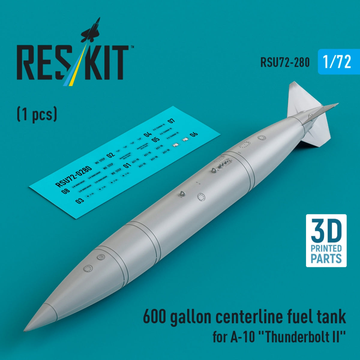 RESKIT RSU72-0280 600 gallon centerline fuel tank for A-10 &amp;quot;Thunderbolt II&amp;quot; (1 pcs) (3D Printed) 1/72