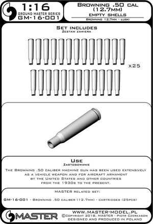 Master GM-16-001 Browning .50 caliber (12.7mm) - shells (25 pieces) 1/16 – obrázek 4