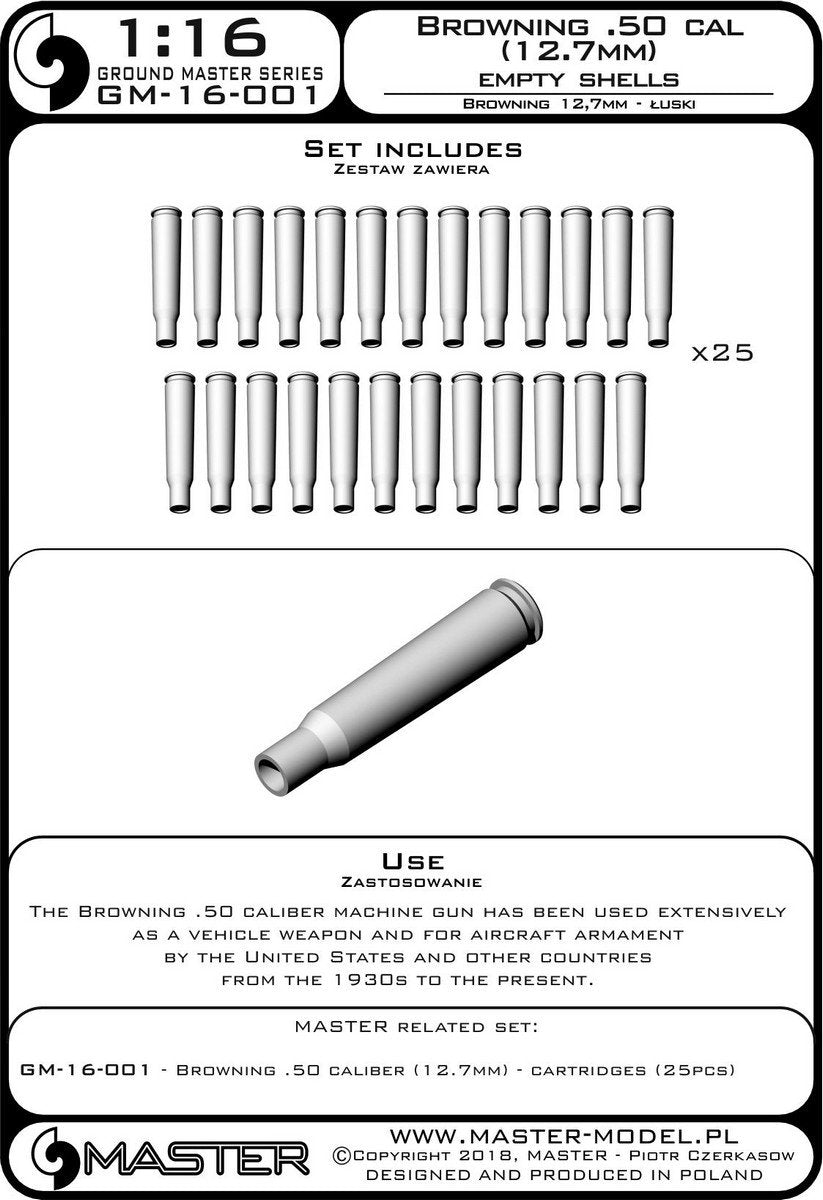 Master GM-16-001 Browning .50 caliber (12.7mm) - shells (25 pieces) 1/16 – obrázek 4