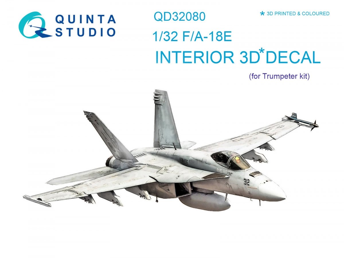 Quinta Studio QD32080 F/A-18E 3D-Printed &amp;amp; colored Interior on decal paper (for Trumpeter kit) 1/32