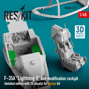 RESKIT RSU48-0219 F-35A &amp;quot;LIGHTNING II&amp;quot; COCKPIT (DETAILED EDITION WITH 3D DECALS) FOR TAMIYA KIT (3D PRINTED) 1/48 – Bild 3