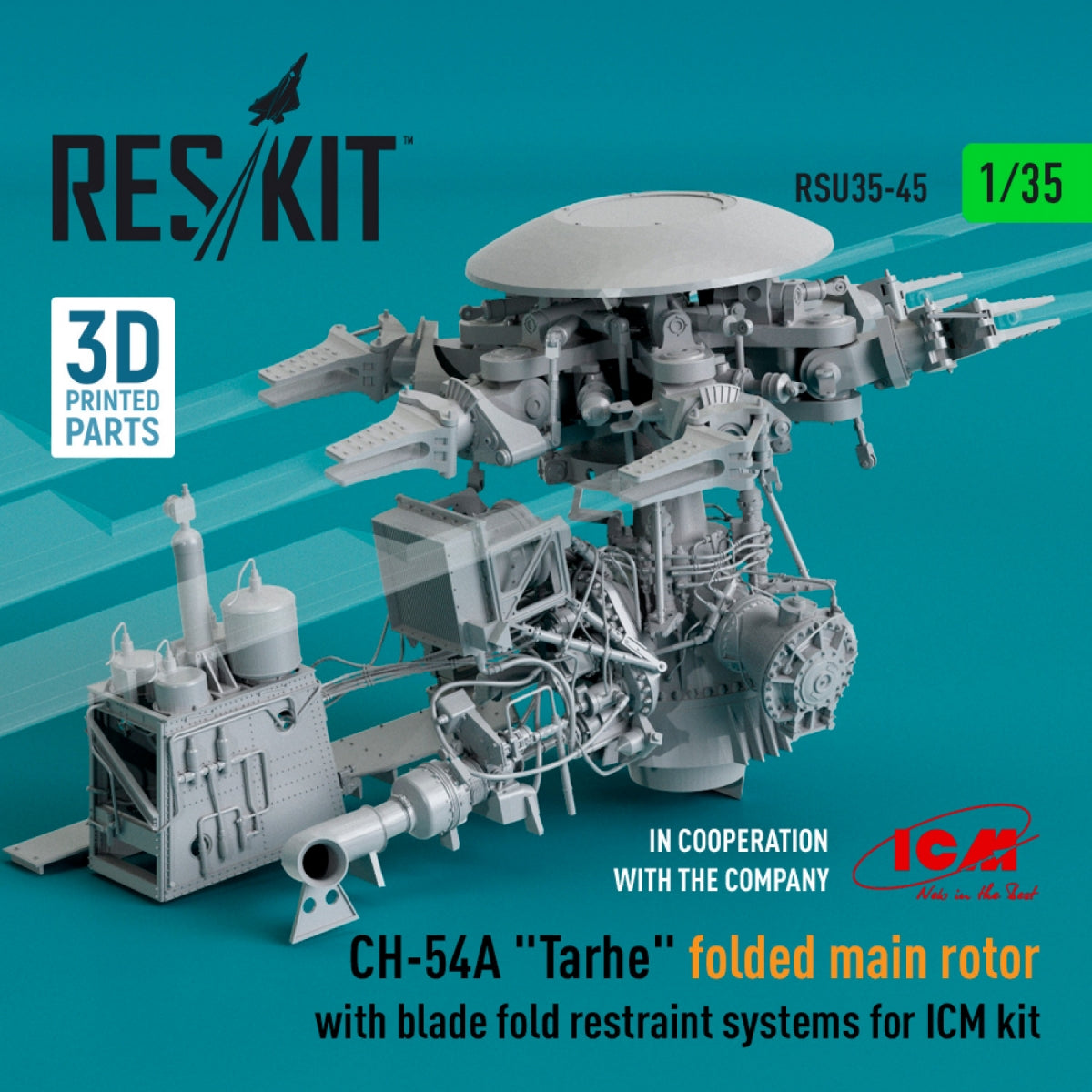 RESKIT RSU35-0045 CH-54A &amp;quot;TARHE&amp;quot; FOLDED MAIN ROTOR WITH BLADE FOLD RESTRAINT SYSTEMS FOR ICM KIT (3D PRINTED) 1/35 – Bild 2