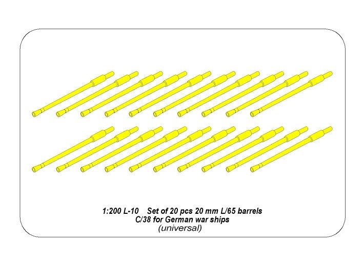 Aber 200L-10 Set of 20 barrels 20 mm L/65 C/38 for German ships 1/200 – image 4