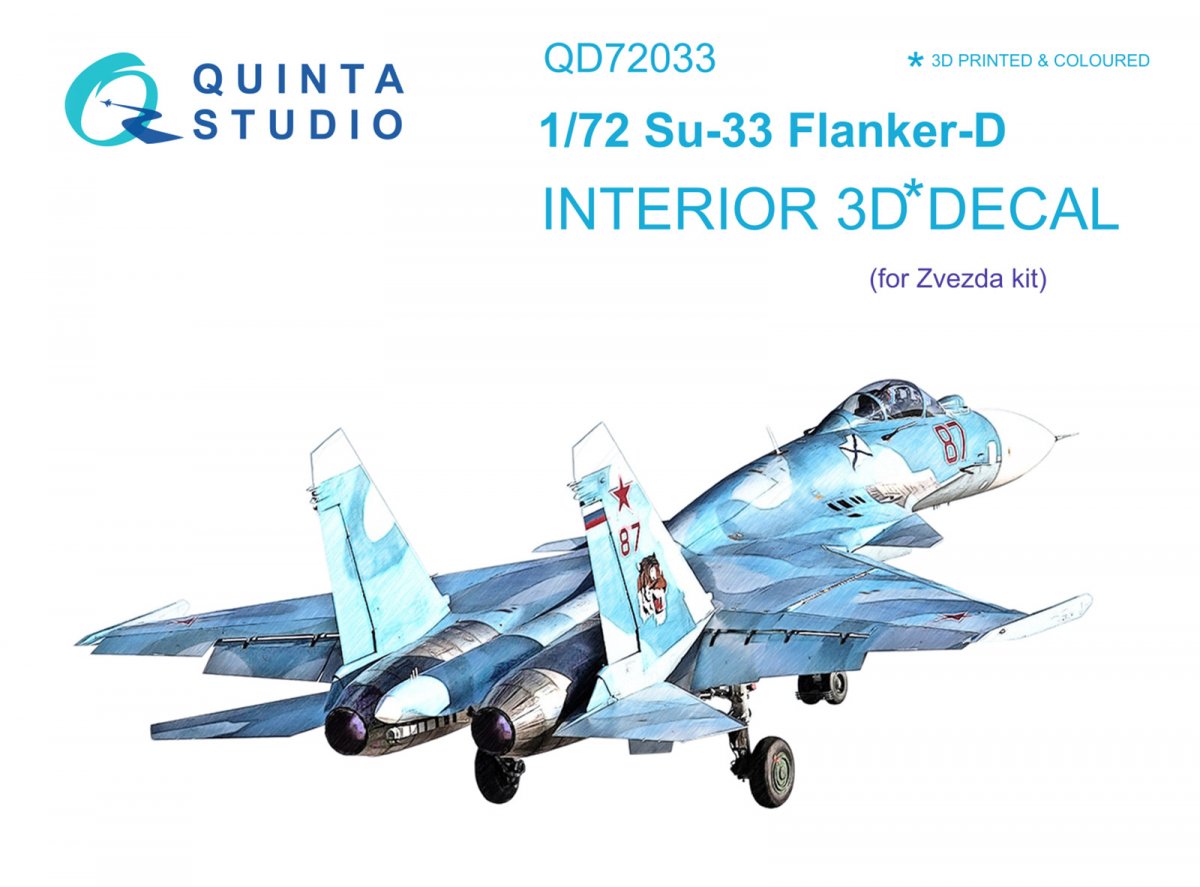 Quinta Studio QD72033 Su-33 3D-Printed &amp; colored Interior on decal paper (Zvezda) 1/72
