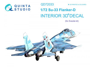 Quinta Studio QD72033 Su-33 3D-Printed &amp;amp; colored Interior on decal paper (Zvezda) 1/72