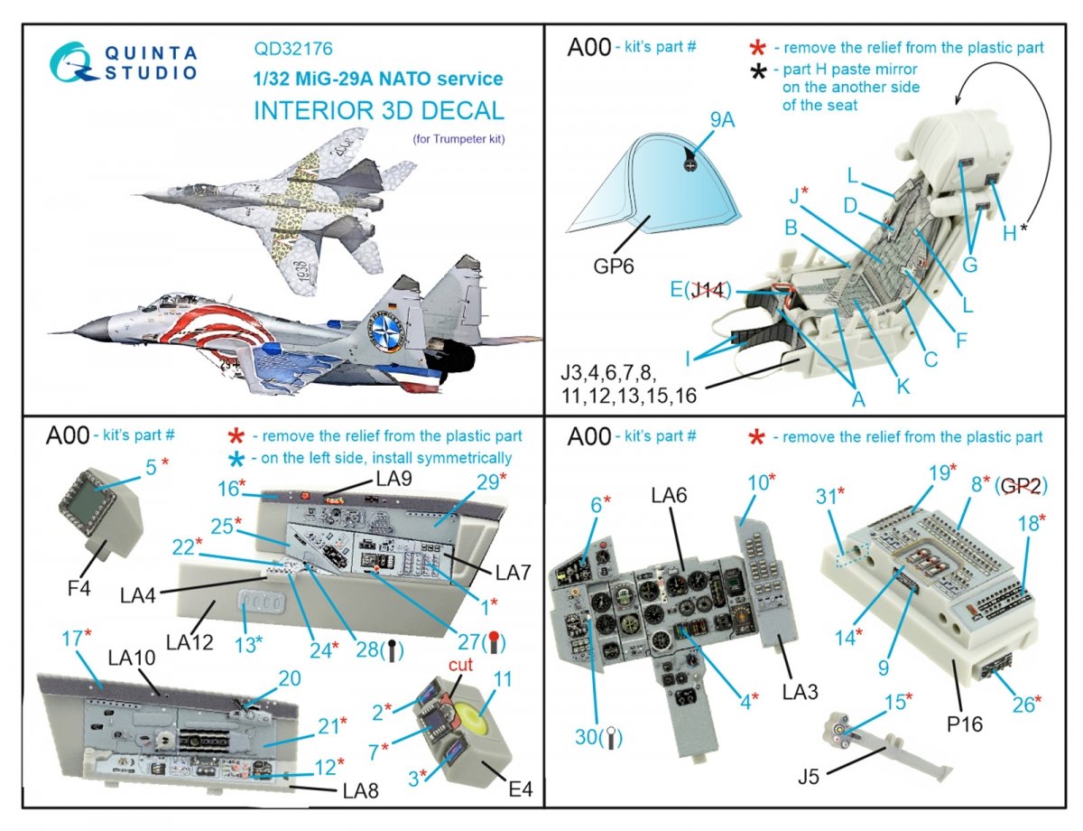 Quinta Studio QD32176 MiG-29A NATO service 3D-Printed &amp;amp; colored Interior on decal paper (Trumpeter) 1/32 – image 8