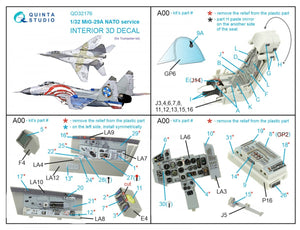 Quinta Studio QD32176 MiG-29A NATO service 3D-Printed &amp;amp; colored Interior on decal paper (Trumpeter) 1/32 – image 8