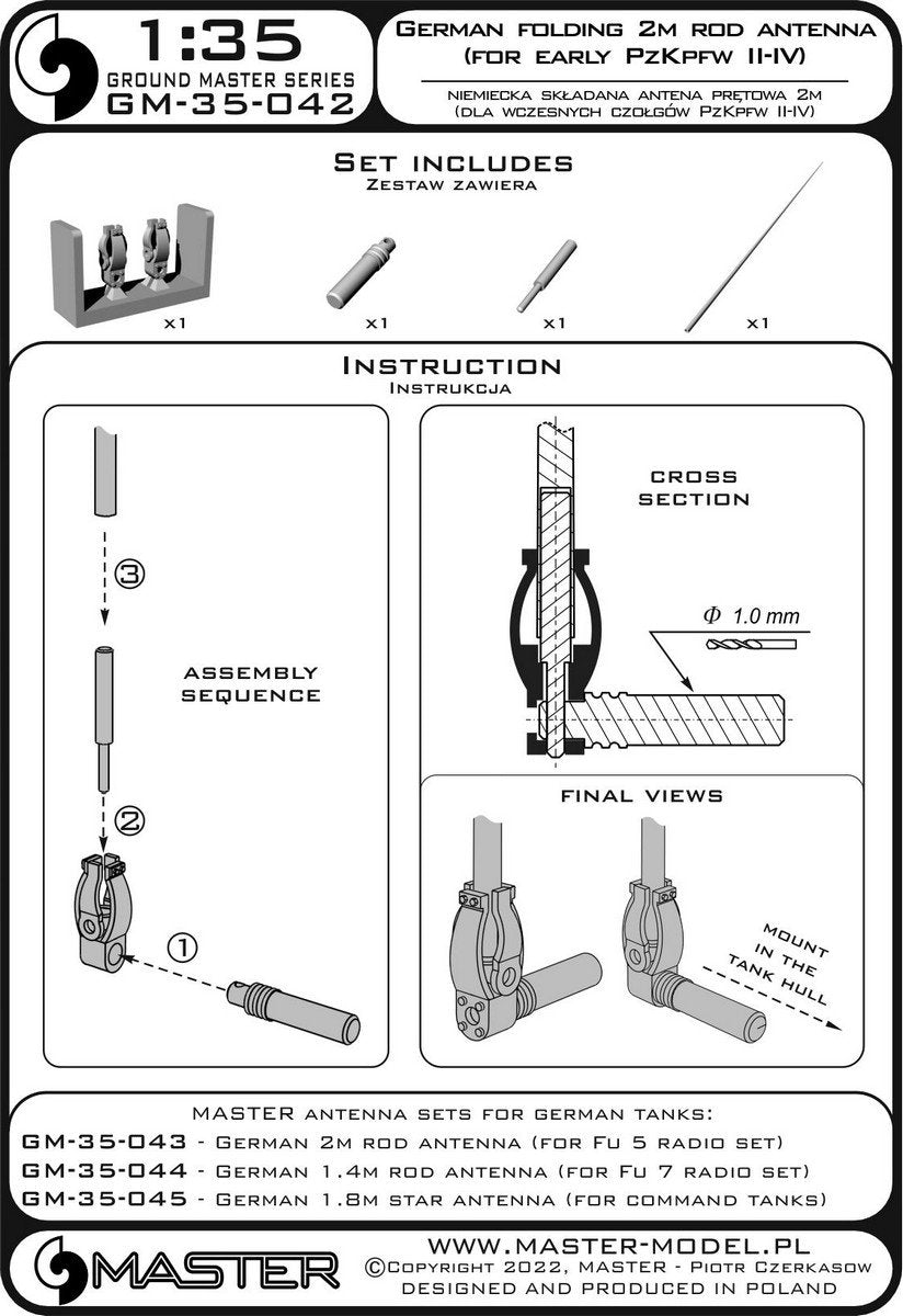 Master GM-35-042 German WWII folding 2m rod antenna (for early PzKpfw II-IV) (1pcs) 1/35 – image 7