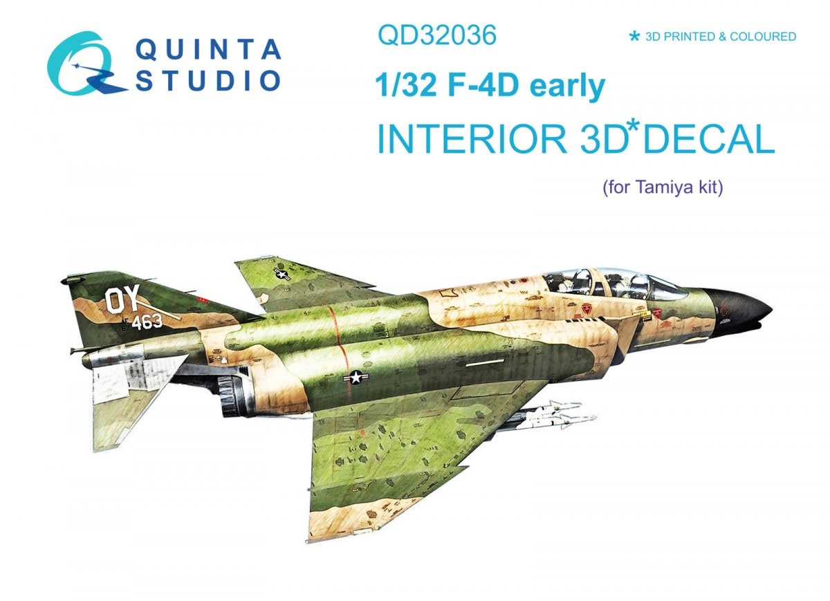 Quinta Studio QD32036 F-4D 3D-Printed &amp;amp; colored Interior on decal paper (Tamiya) 1/32