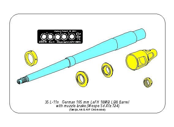 Aber 35L-011N 105mm LeFH 18M/2 L/28 barrel for German &amp;#39;Wespe&amp;#39; howitzer 1/35 – image 3