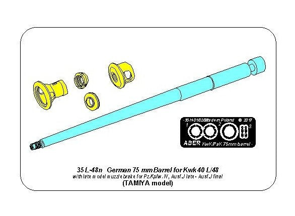 Aber 35L-048N 75mm KwK40L/48 barrel with late muzzle brake for German Panzer IV Ausf. J late - Ausf. J final series 1/35 – imagen 2