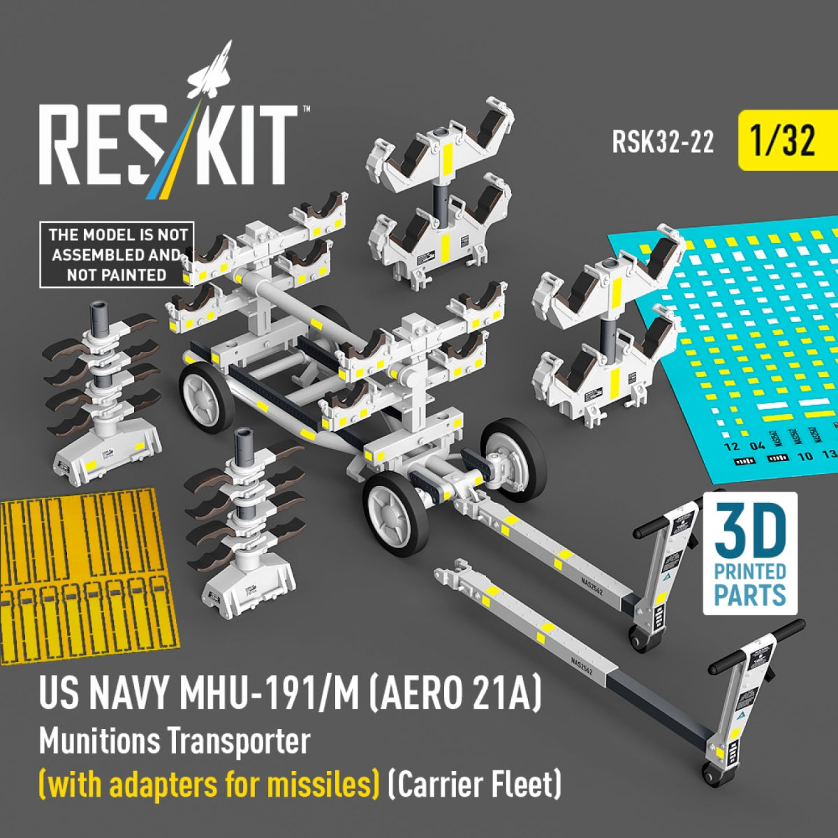 RESKIT RSK32-0022 US NAVY MHU-191/M (AERO 21A) Munitions Transporter (with adapters for bombs) (Carrier Fleet) (3D Printed model kit) 1/32 – imagen 2