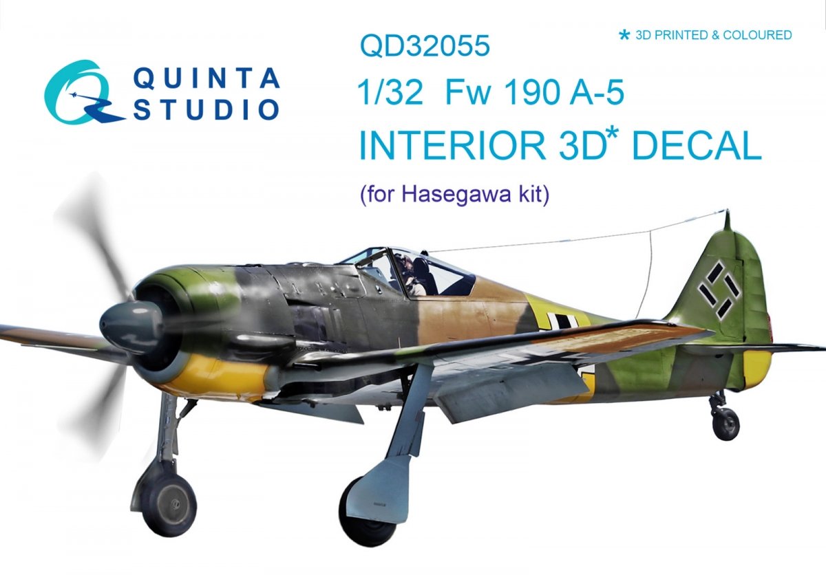 Quinta Studio QD32055 FW 190A-5 3D-Printed &amp; colored Interior on decal paper (for Hasegawa kit) 1/32