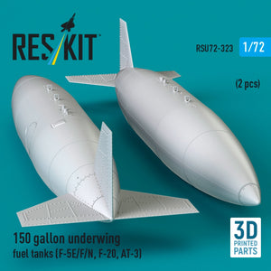 RESKIT RSU72-0323 150 gallon underwing fuel tanks (F-5E/F/N, F-20, AT-3) (2 pcs) (3D Printed) 1/72