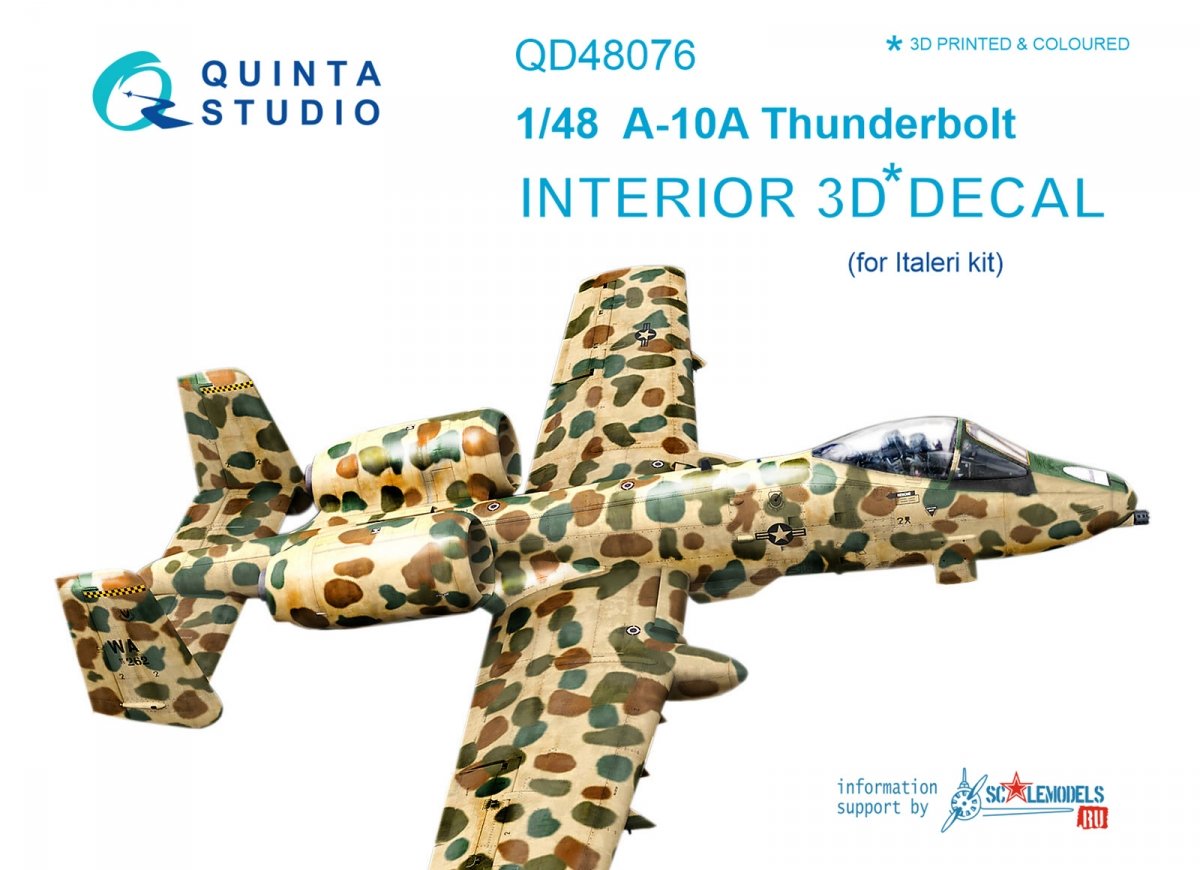 Quinta Studio QD48076 A-10A 3D-Printed &amp;amp; colored Interior on decal paper (for Italeri kit) 1/48