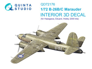 Quinta Studio QD72176 B-26B Marauder 3D-Printed &amp;amp; colored Interior on decal paper (Hasegawa/ Eduard/ Hobby2000) 1/72