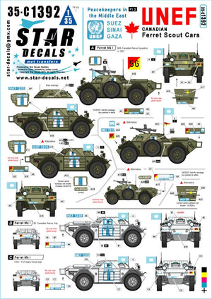 Star Decals 35-C1392 UNEF Canadian Ferrets. Middle East Peacekeepers #3. Ferret Mk 1 Scout Cars 1/35
