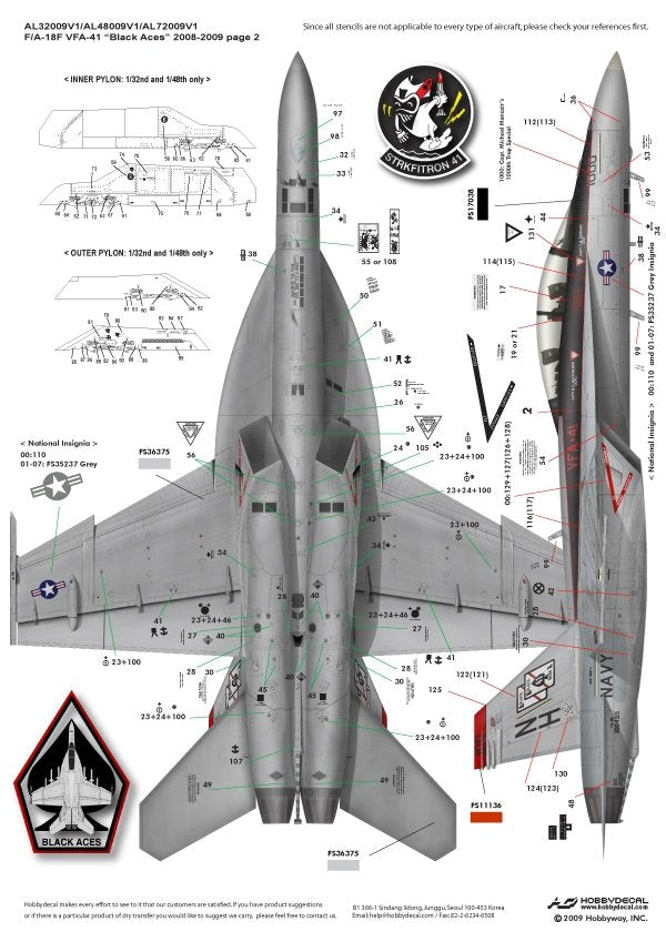 HobbyDecal AL72009V1 F/A-18F Black Aces 2008-2009 1/72 – imagen 2